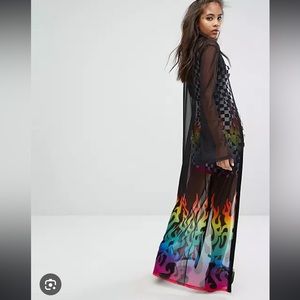 Jaded London Tall Longline Mesh Kimono With Flame Detail
